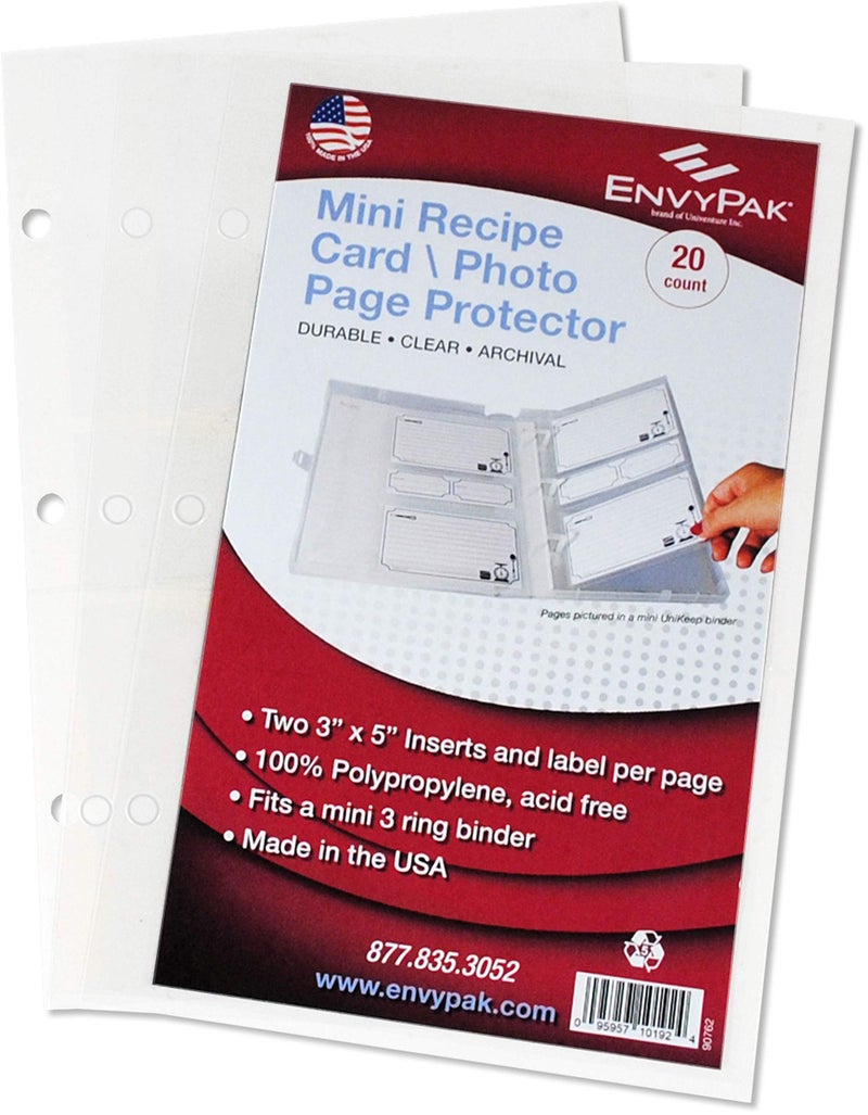 EnvyPak Plastic Pages for Mini Binders - 3 Hole Punched - Holes Punches are 2.75 Inches Center to Center (2 Pocket - Each Holds 3x5, 20) - Image 1